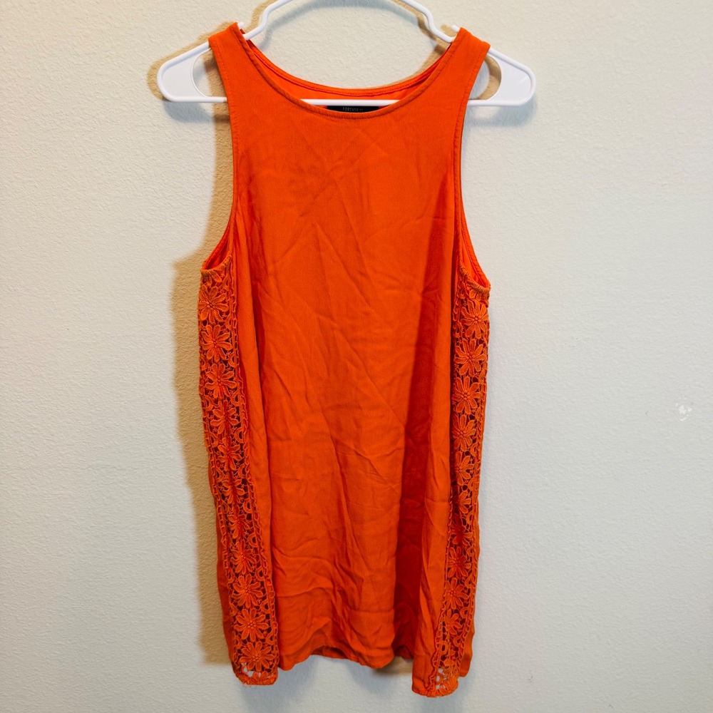 Forever 21 Women's Medium Orange Tank Top‎ with Floral Crochet Trim